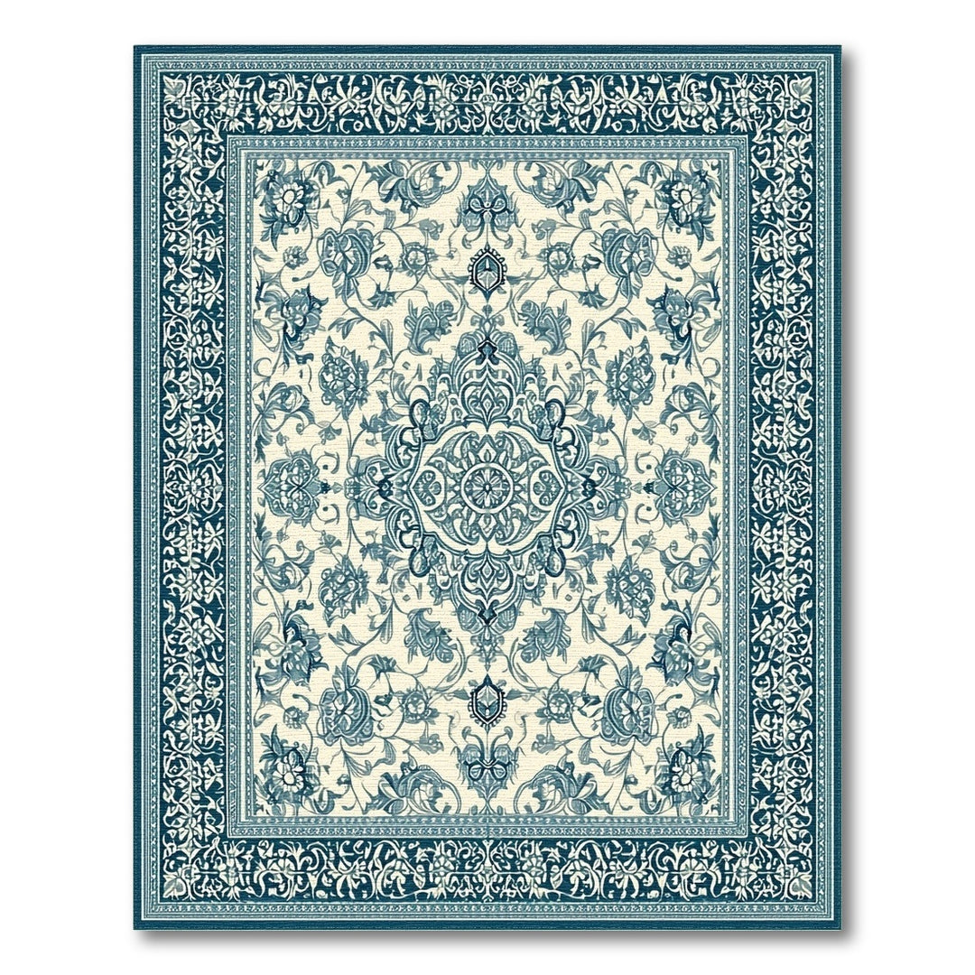Blue Teal Floral Vintage Area Rug