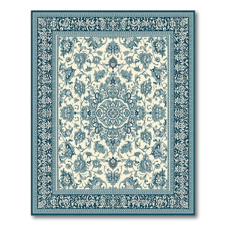 Blue Teal Floral Vintage Area Rug