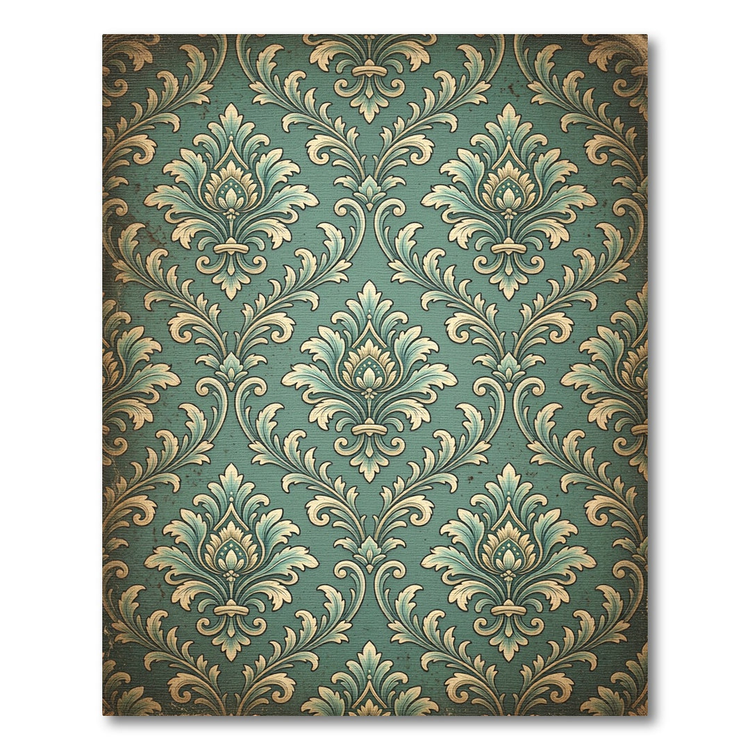 Teal Antiqued Damask Floral Embellishment Rug