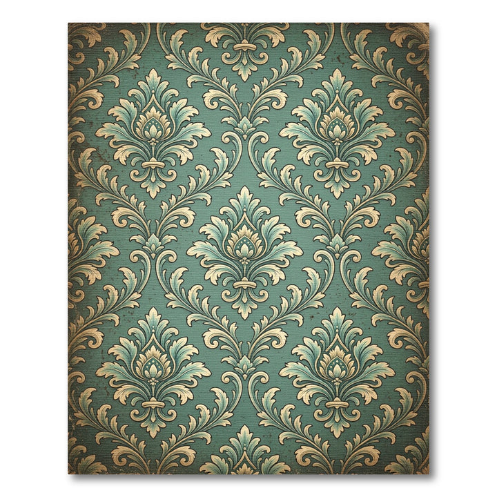 Teal Antiqued Damask Floral Embellishment Rug