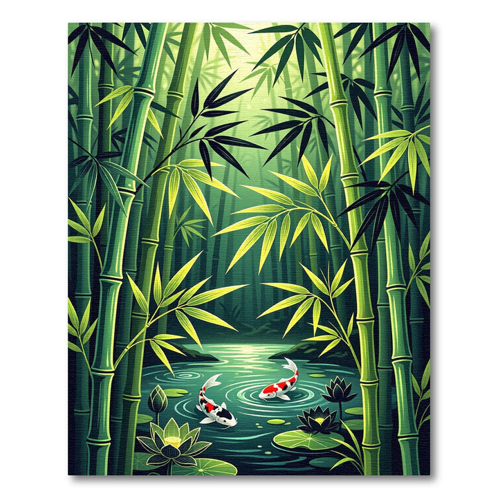 Serene Bamboo Forest Koi Pond Rug
