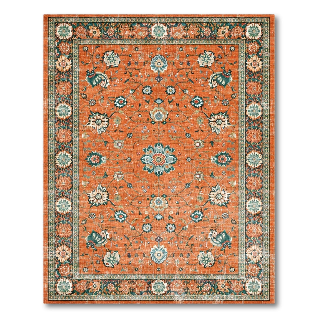 Orange Floral Vintage Area Rug