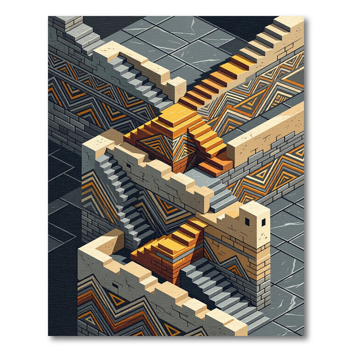 Isometric Tribal Stair Geometric Rug