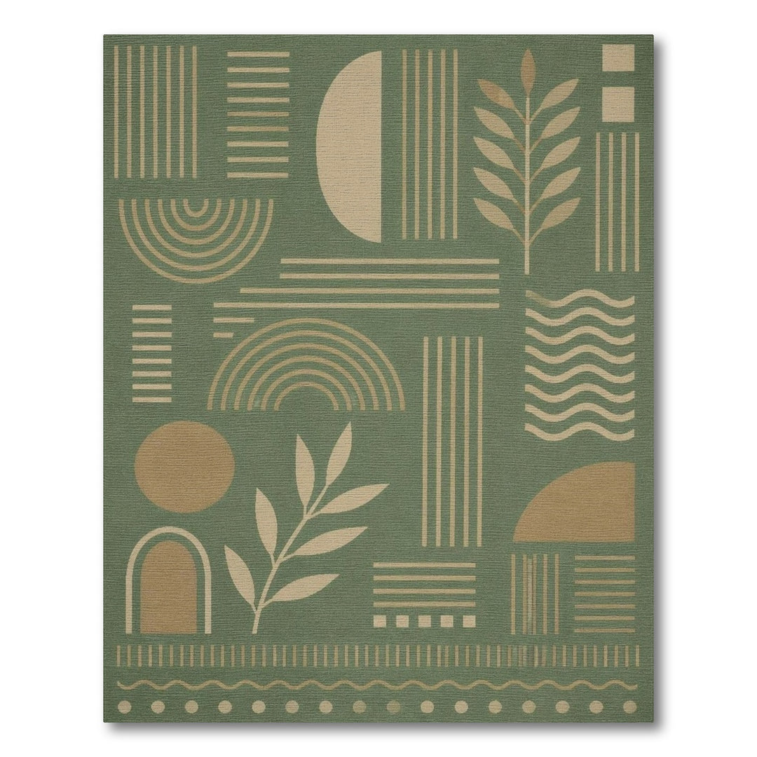 Geometric Modern Green Geometric Leaf Area Rug