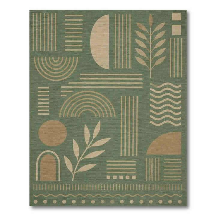 Geometric Modern Green Geometric Leaf Area Rug