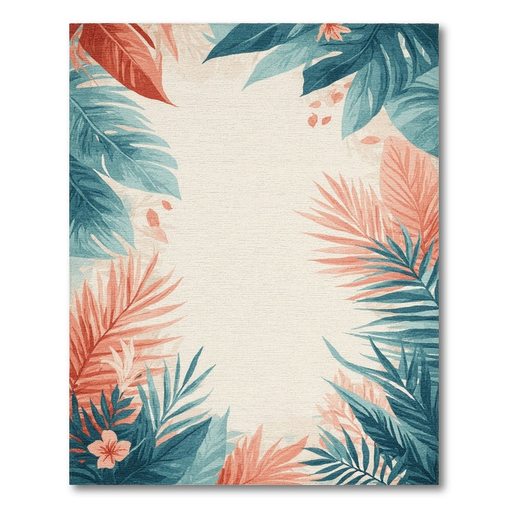 Blue Teal Coastal Leaf Area Rug