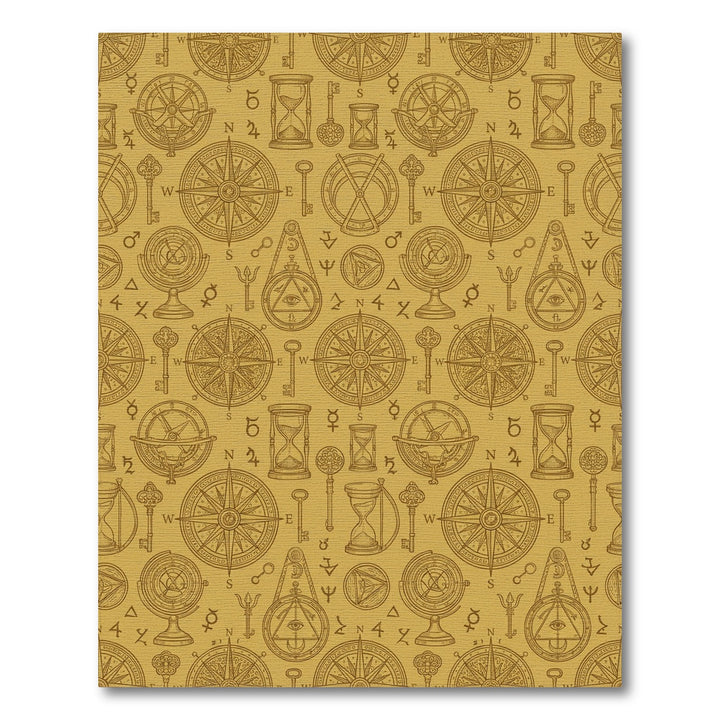 Golden Antique Astrolabe Compass Keys Rug
