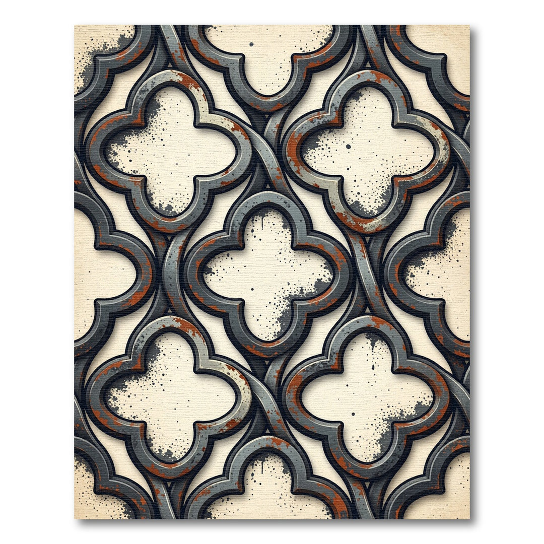 Distressed Quatrefoil Gray Ornate Rug