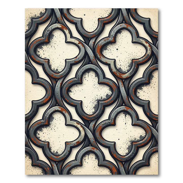 Distressed Quatrefoil Gray Ornate Rug