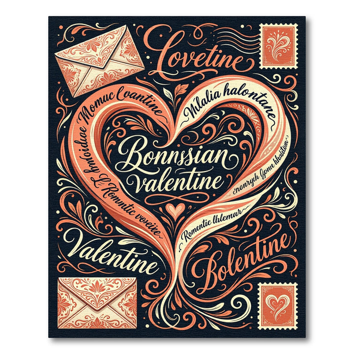 Romantic Coral Heart Swirl Calligraphy Rug