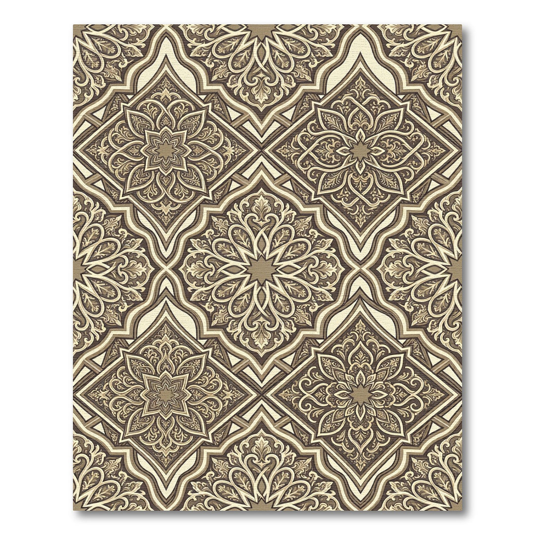 Ornate Brown Geometric Floral Inlay Rug