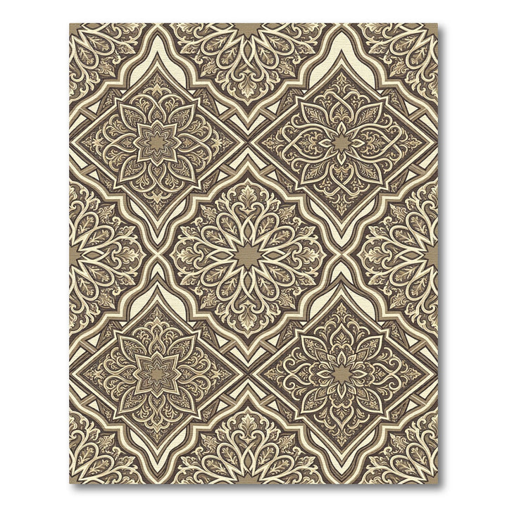 Ornate Brown Geometric Floral Inlay Rug
