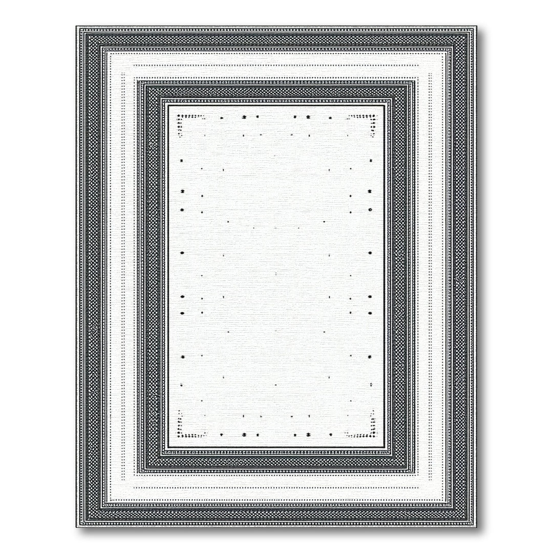 Black White Traditional Persian Border Rug