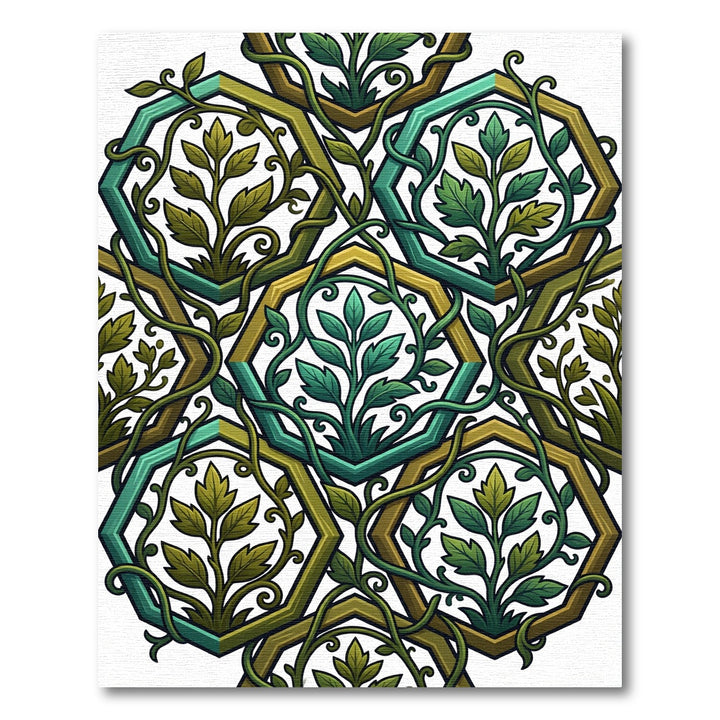 Emerald Vine Hexagon Art Rug