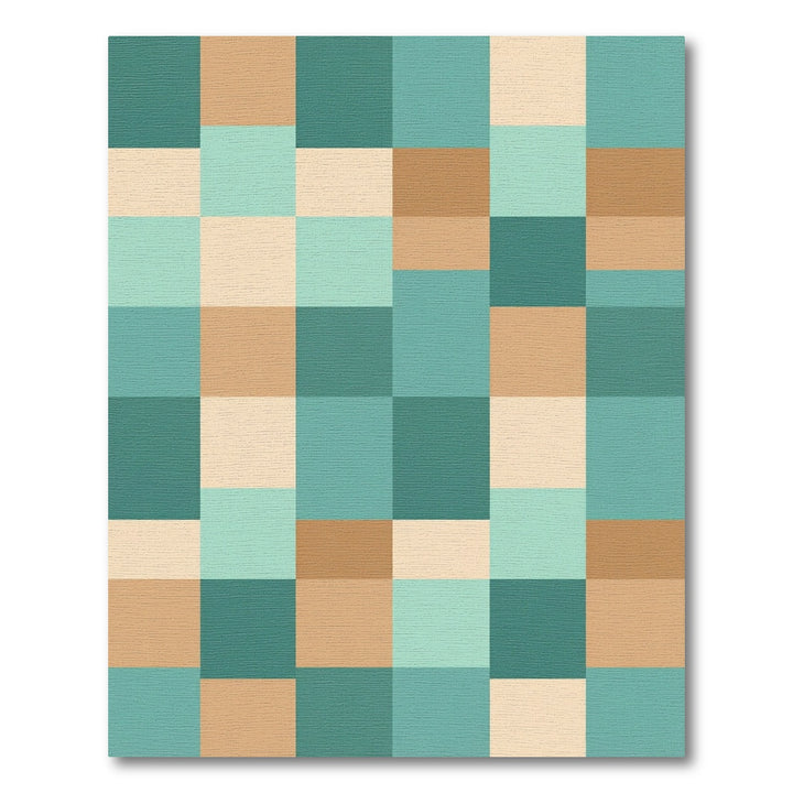 Geometric Teal Peach Cream Blocks Rug