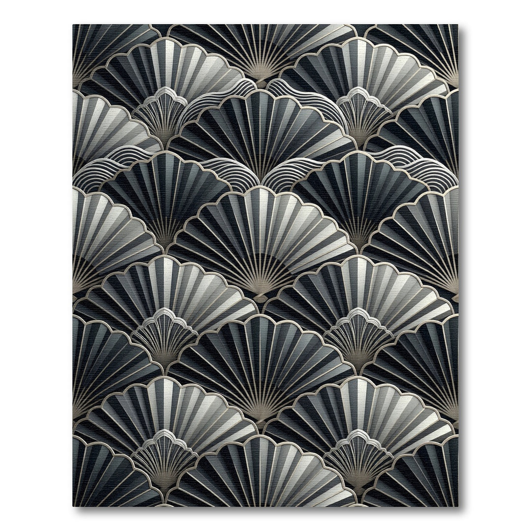 Art Deco Black Silver Fan Rug