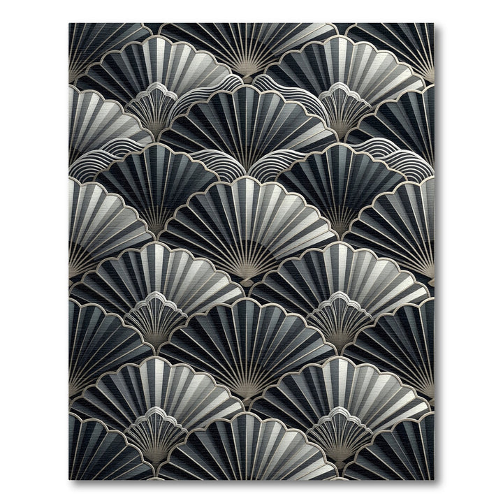 Art Deco Black Silver Fan Rug