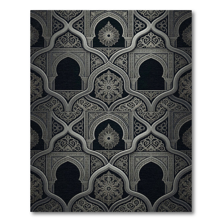 Ornate Gray Arabesque Arch Runner Rug