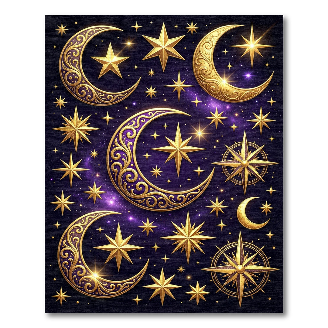 Golden Crescent Stars Cosmic Night Rug