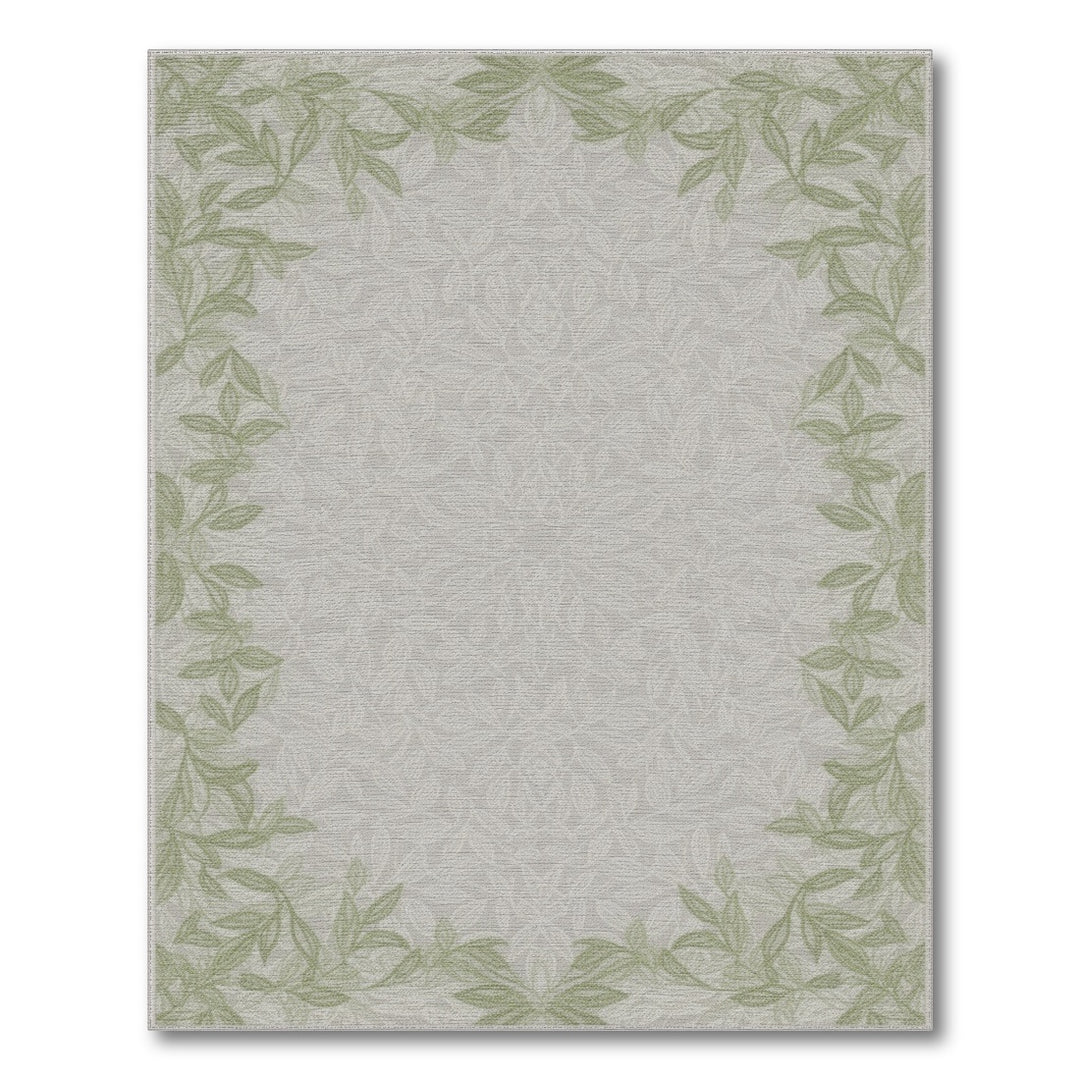 Green Leaf Border Floral Area Rug