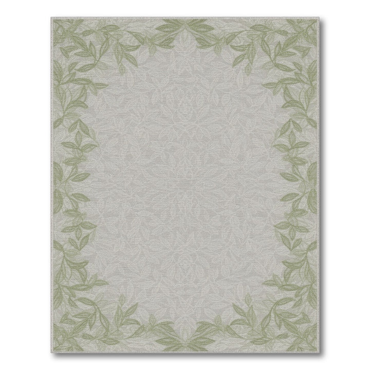 Green Leaf Border Floral Area Rug