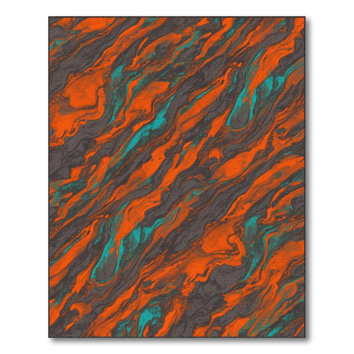 Vibrant Orange Teal Swirl Abstract Area Rug