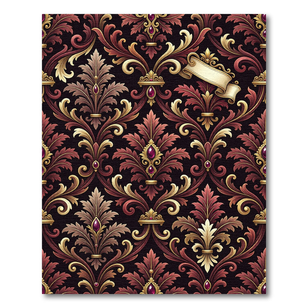 Regal Burgundy Gold Damask Fleur-de-lis Rug