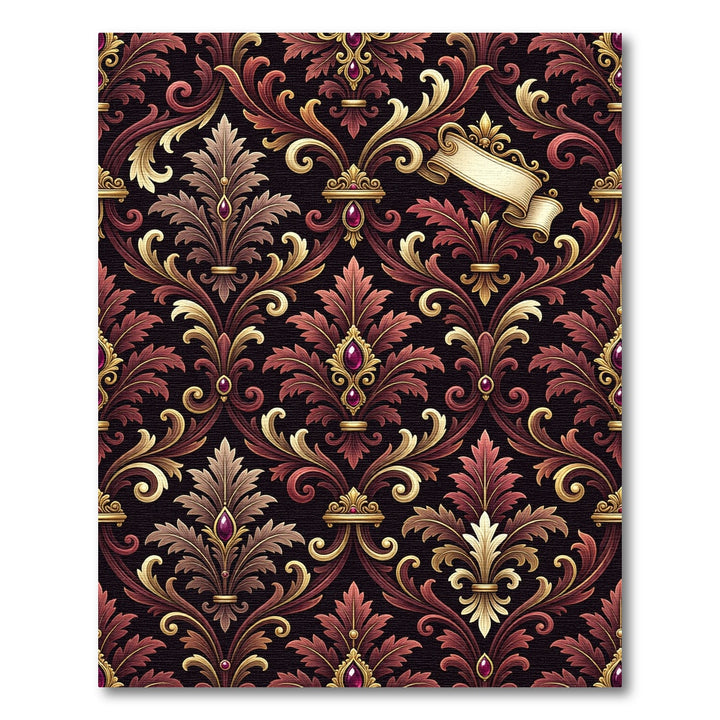 Regal Burgundy Gold Damask Fleur-de-lis Rug