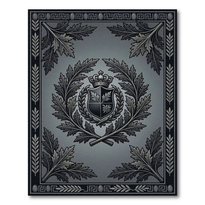 Ornate Gray Crest Laurel Wreath Rug