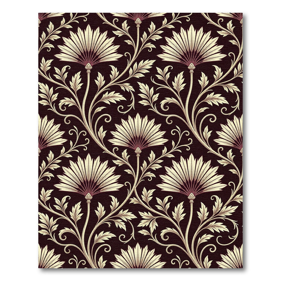 Cream Fan Floral Vine Dark Rug