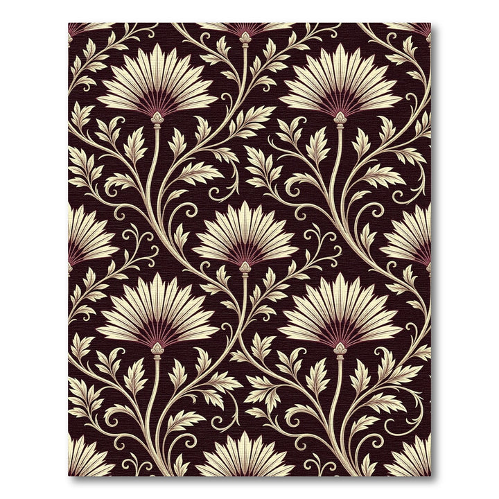 Cream Fan Floral Vine Dark Rug