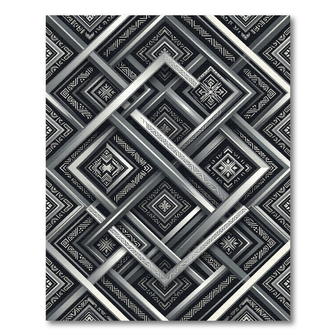 Geometric Lines Black Silver Composition Rug