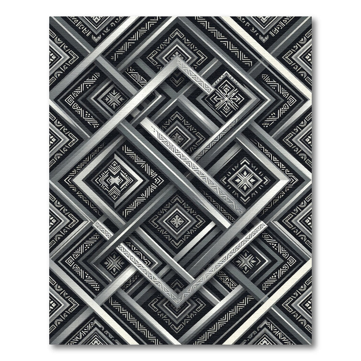 Geometric Lines Black Silver Composition Rug