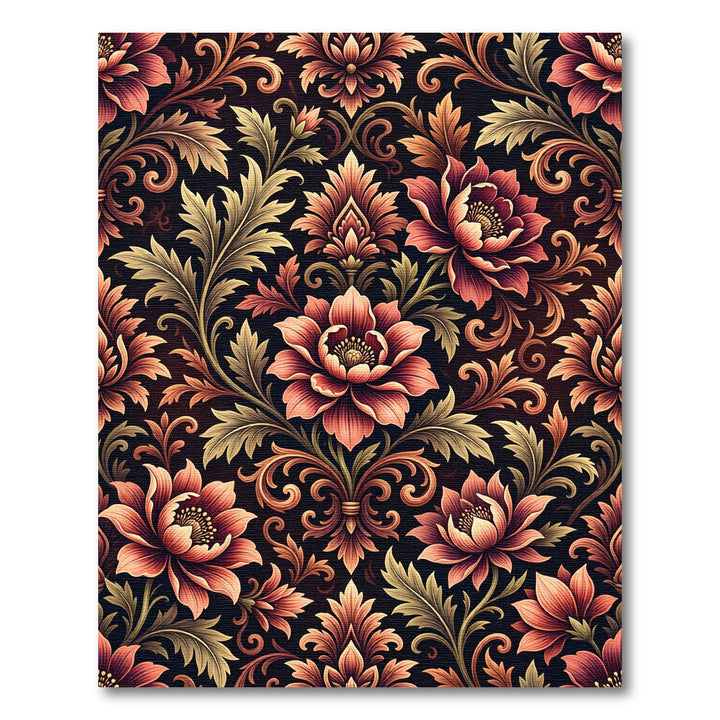 Gilded Coral Floral Damask Rug