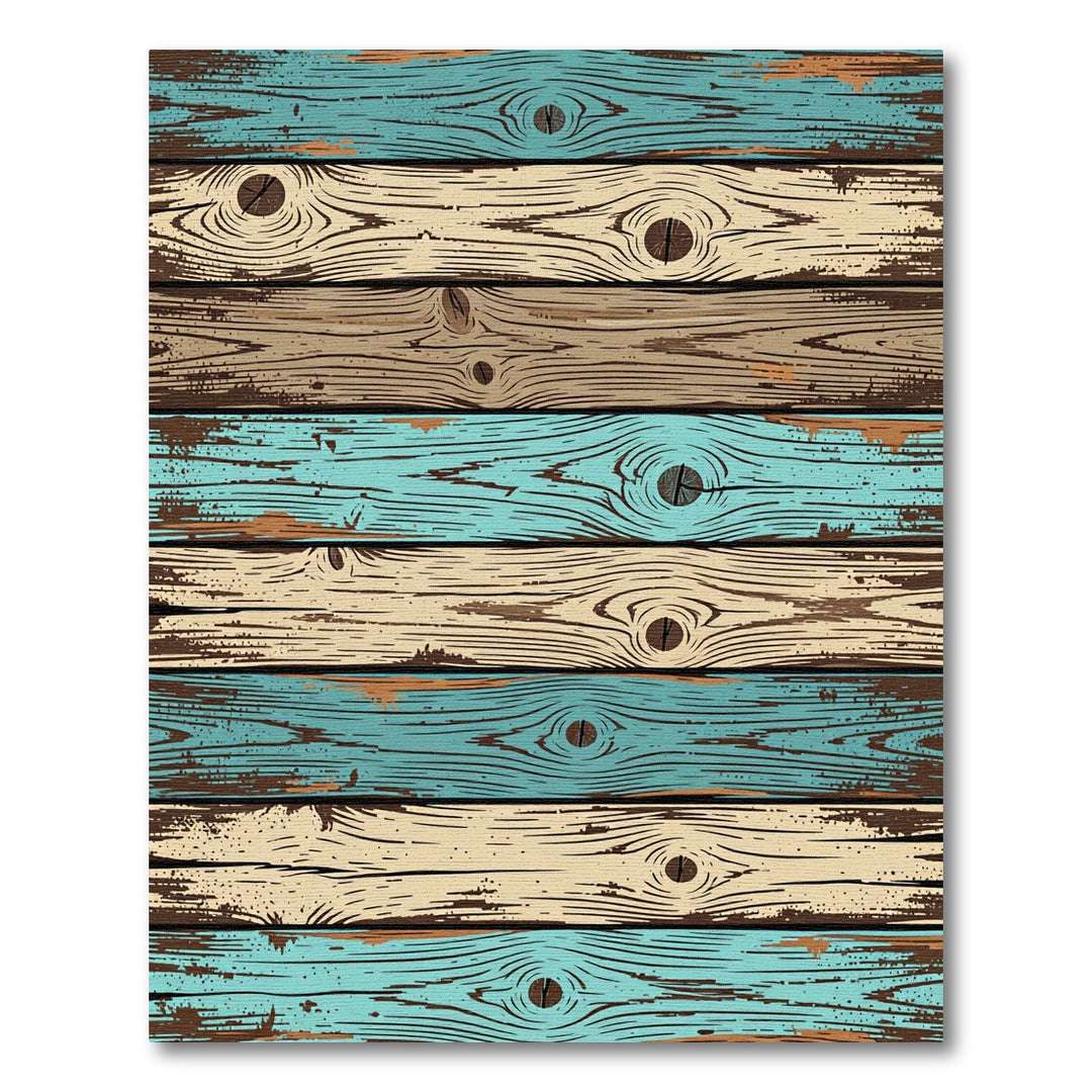 Distressed Wood Plank Aqua And Cream Rug