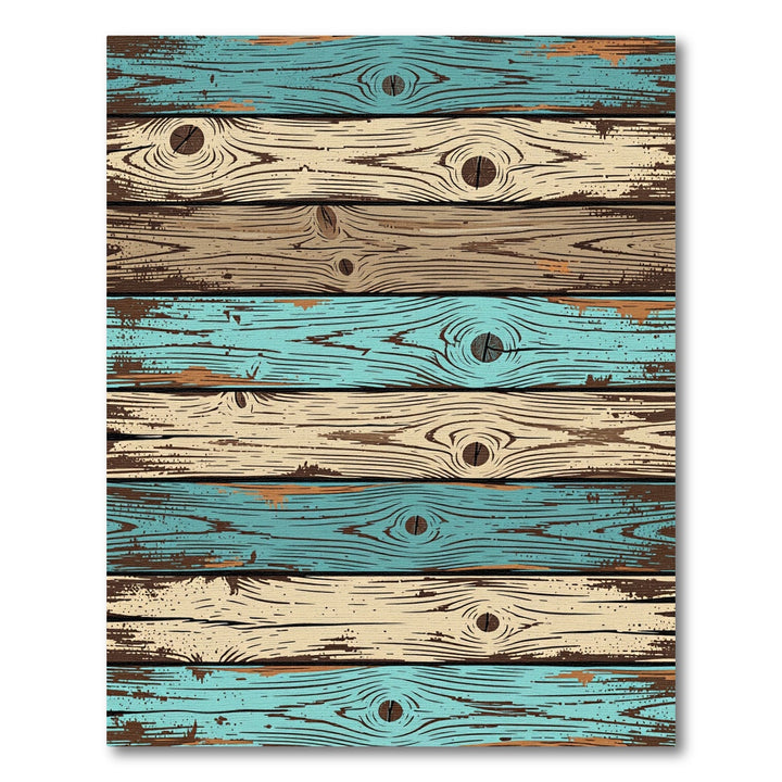 Distressed Wood Plank Aqua And Cream Rug