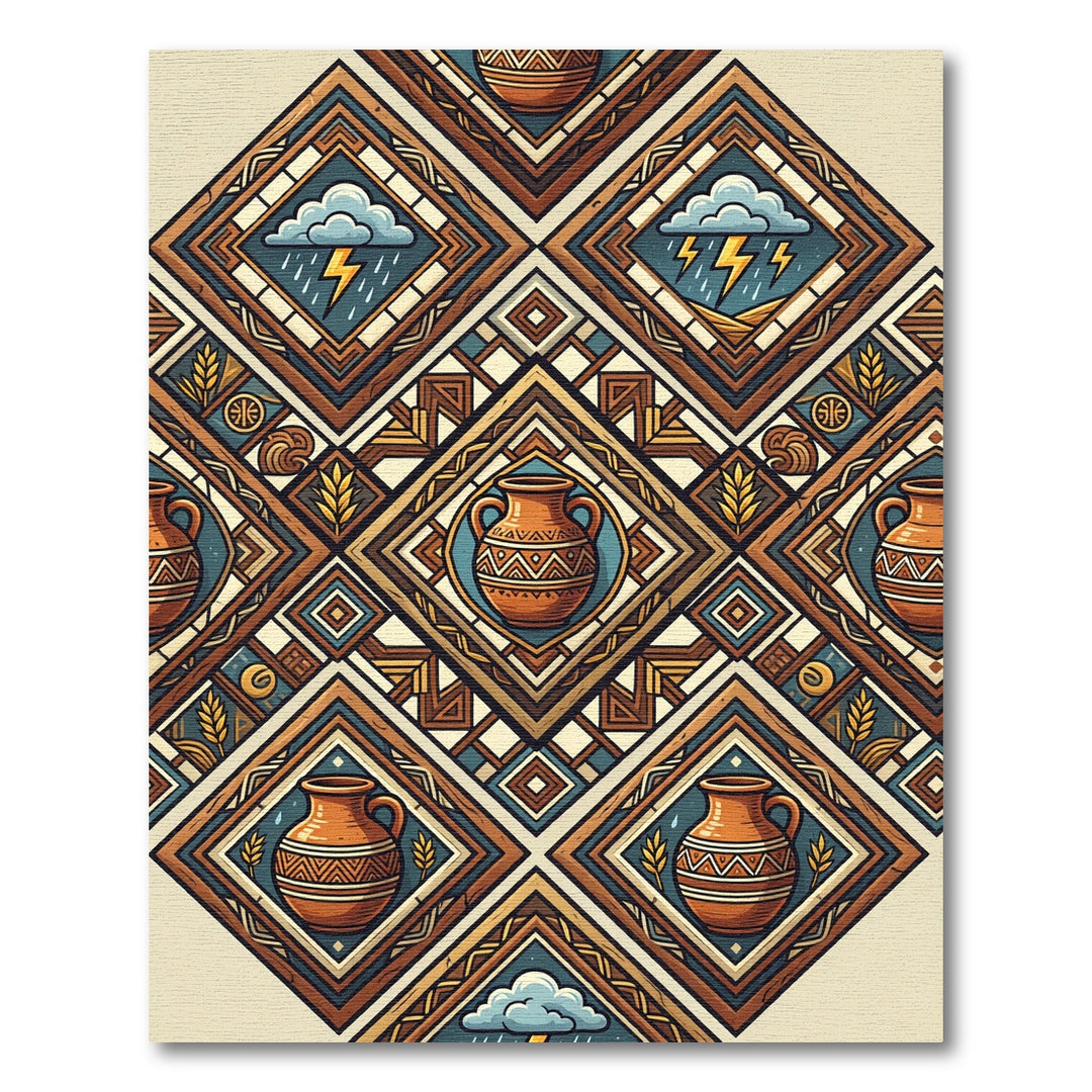 Tribal Terra Cotta Vase Diamond Rug