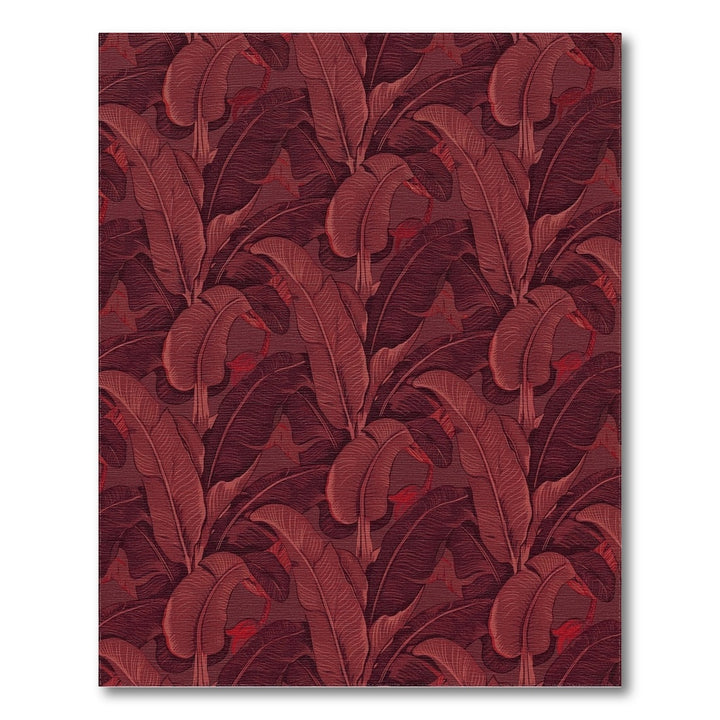 Deep Red Tropical Leaf Arrangement Rug