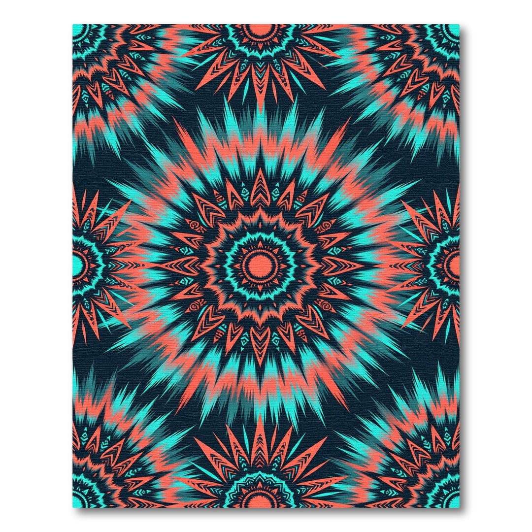 Coral Teal Radial Burst Rug