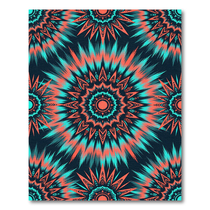 Coral Teal Radial Burst Rug