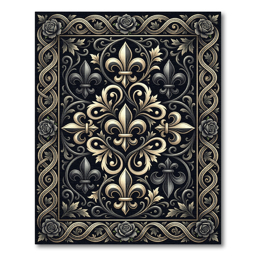 Elegant Black Gold Fleur De Lis Tapestry Rug