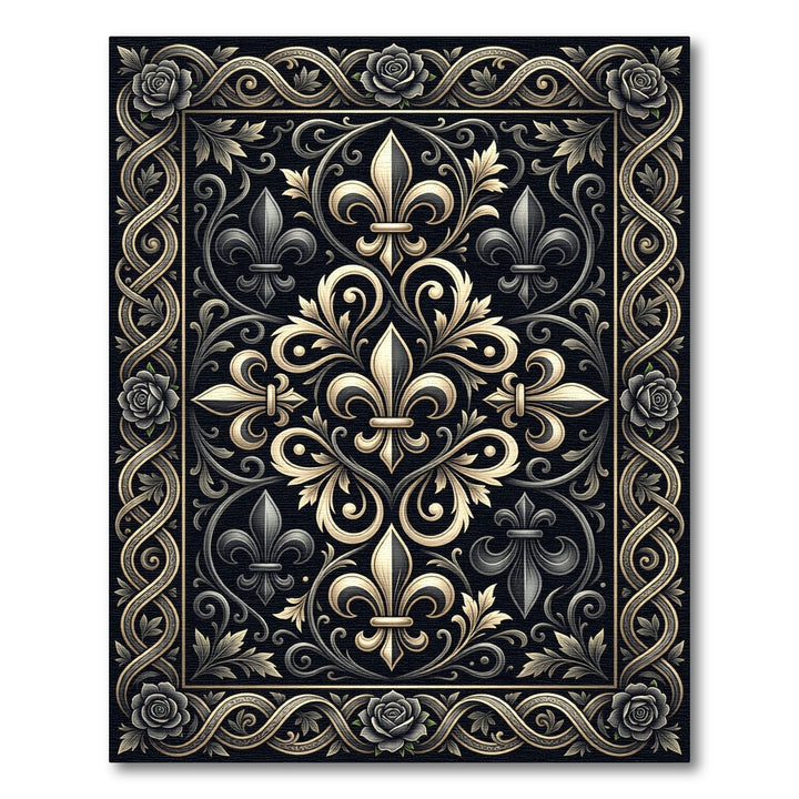 Elegant Black Gold Fleur De Lis Tapestry Rug