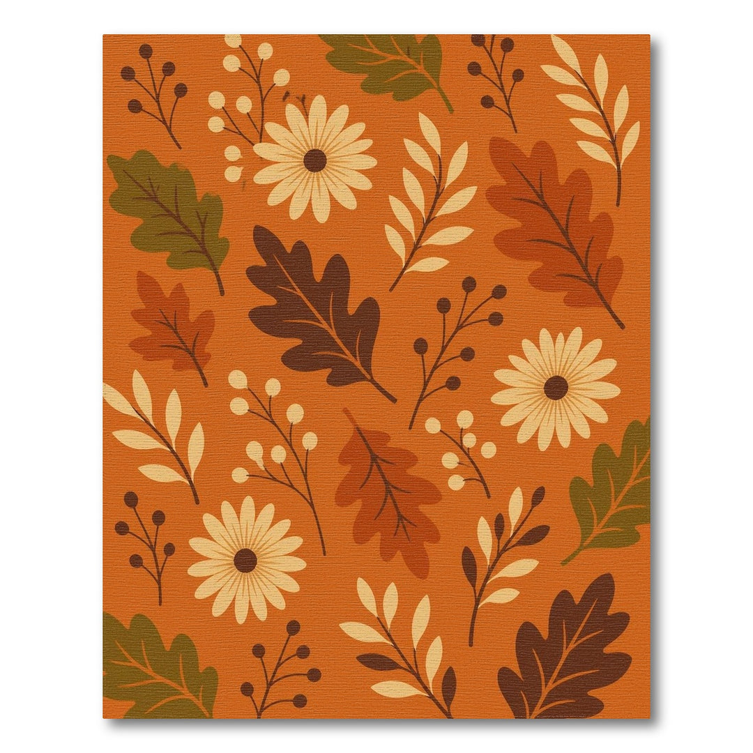 Orange Autumn Floral Area Rug with Daisies