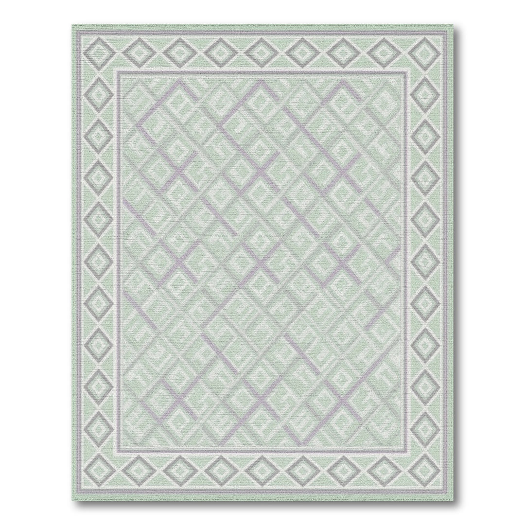 Green Sage Green Geometric Lattice Area Rug