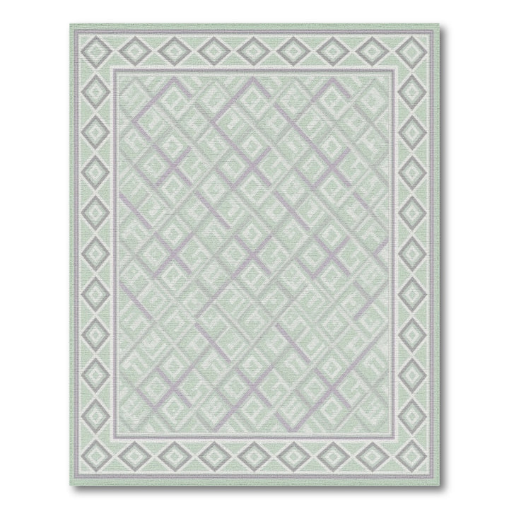 Green Sage Green Geometric Lattice Area Rug