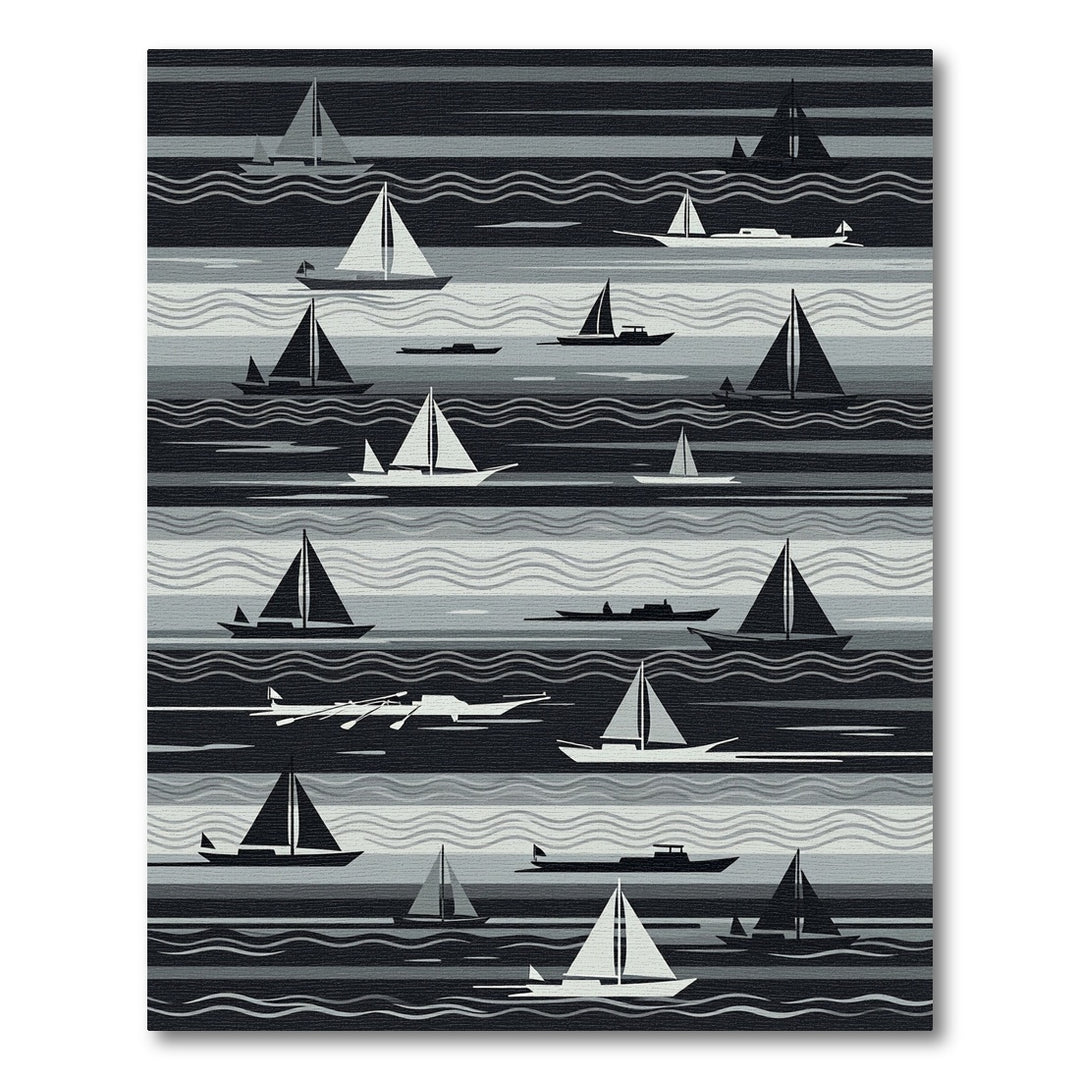 Nautical Sailboats Navy Gray Stripe Rug