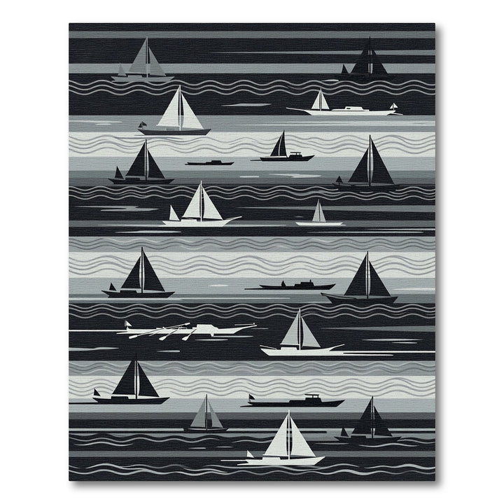 Nautical Sailboats Navy Gray Stripe Rug