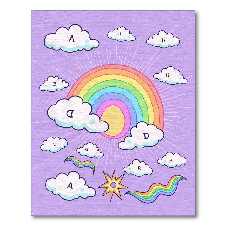 Whimsical Rainbow Sky Clouds Starburst Rug