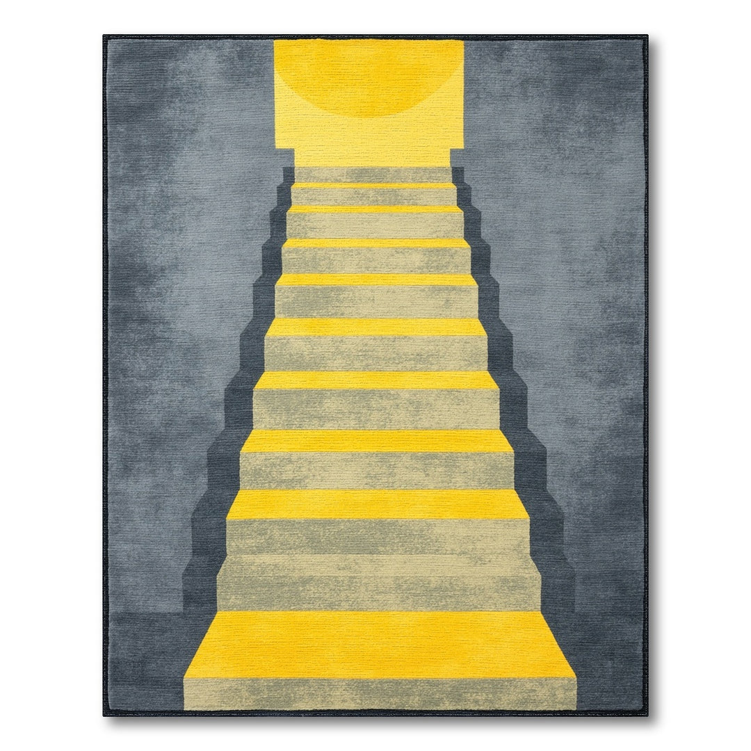 Yellow Staircase Geometric Grey Area Rug