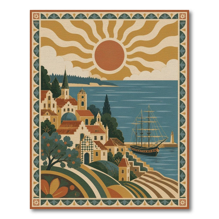 Coastal Mediterranean Harbor Area Rug